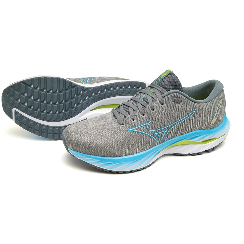 Mizuno Wave Inspire 19 Running Shoes Men - Ultimate Gray / Jet Blue / Bolt 2 2 Mizuno Wave Inspire 19 Running Shoes Men - Ultimate Gray / Jet Blue / Bolt 2 - Image 2