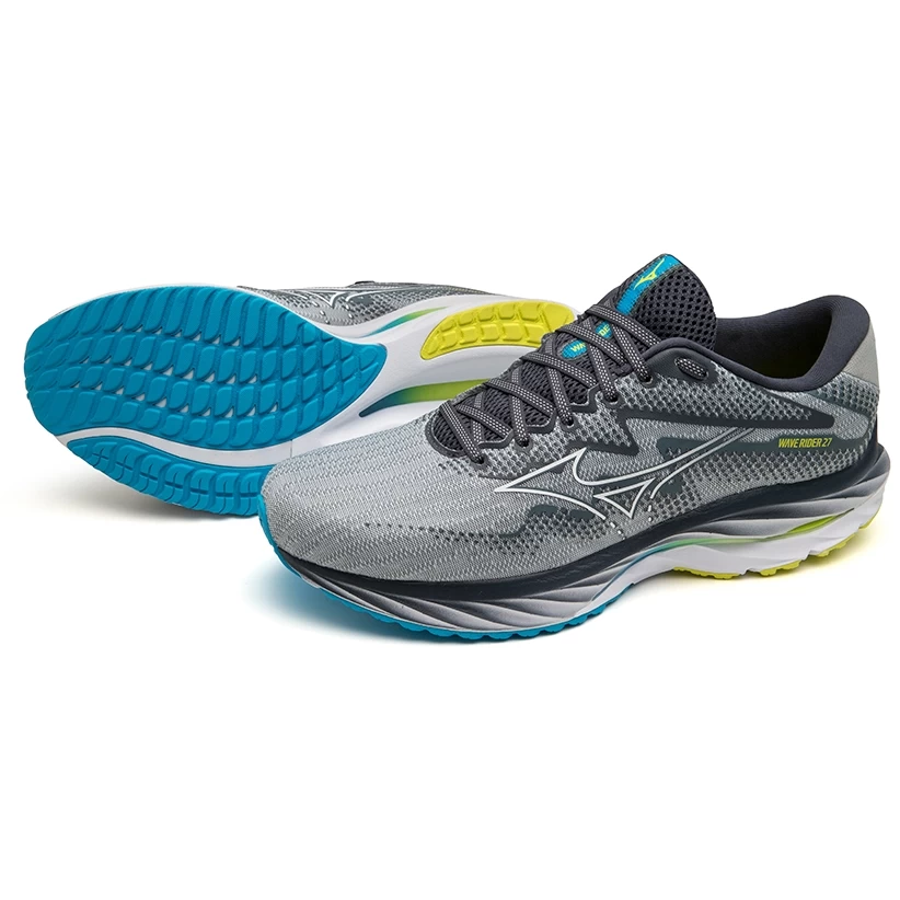 Mizuno Wave Rider 27 Running Shoes Men - Pearl Blue / White / Bolt 2 1 Mizuno Wave Rider 27 Running Shoes Men - Pearl Blue / White / Bolt 2