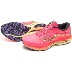 Mizuno Wave Rider 27 Running Shoes Women - High-Vis Pink / Ombre Blue / Luminous