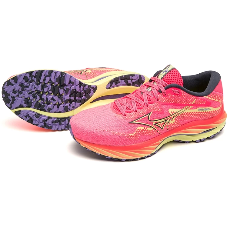 Mizuno Wave Rider 27 Running Shoes Women - High-Vis Pink / Ombre Blue / Luminous 1 Mizuno Wave Rider 27 Running Shoes Women - High-Vis Pink / Ombre Blue / Luminous