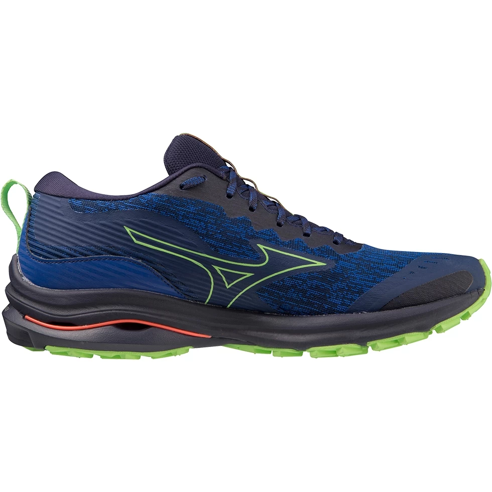 Mizuno Wave Rider TT Trail Running Shoes Men - Blue Depths / Techno Green / Neon Flame 2 Mizuno Wave Rider TT Trail Running Shoes Men - Blue Depths / Techno Green / Neon Flame - Image 2